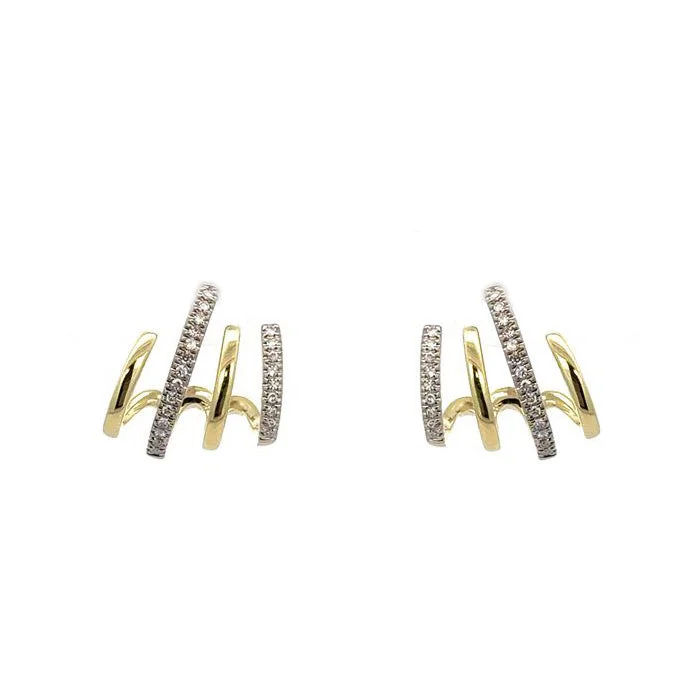 Mountz Collection 4-Row Huggie Earrings in 14K Yellow and White Gold