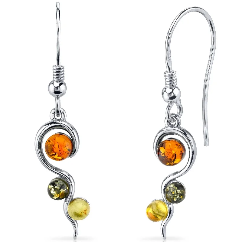 Baltic Amber Squiggle Earrings in Sterling Silver