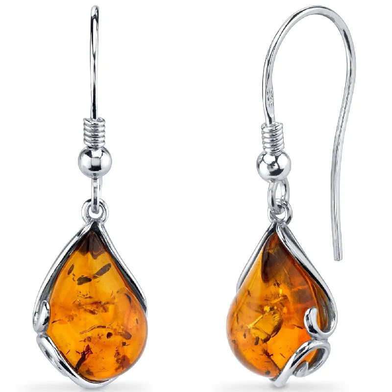 Baltic Amber Tear Drop Earrings in Sterling Silver