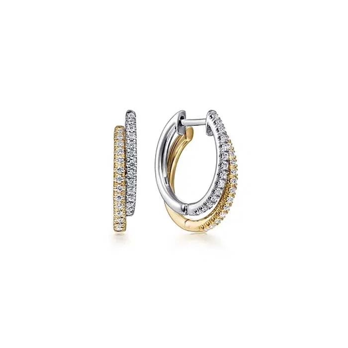 Gabriel & Co Lasso Diamond Huggie Earrings in 14K Yellow and White Gold