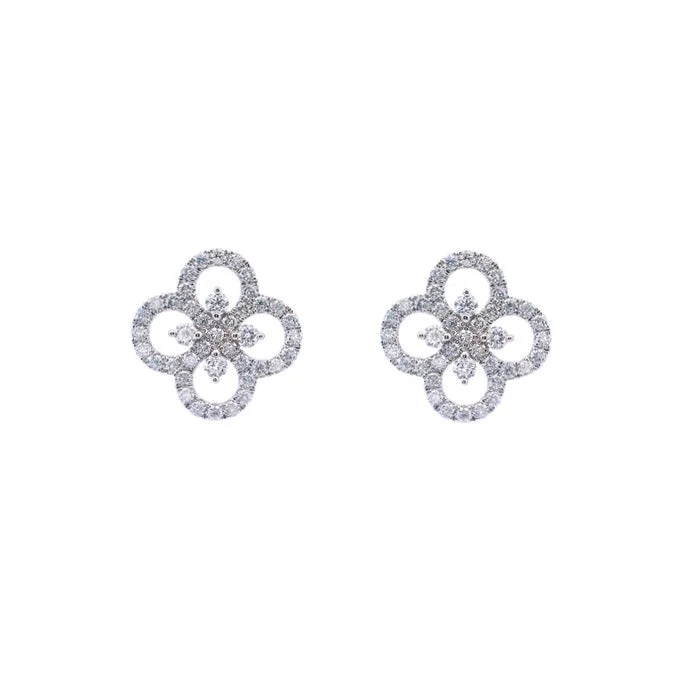 Mountz Collection Diamond Clover Earrings in 14K White Gold