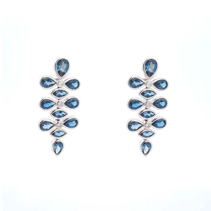 Charles Krypell Pear and Marquise London Blue Topaz Earrings with Diamonds in 18K White Gold