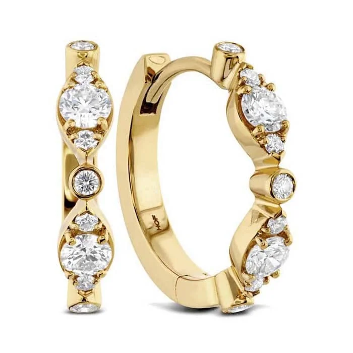 Hearts On Fire .33-.38ctw Bezel Regal Huggie Earrings in 18K Yellow Gold