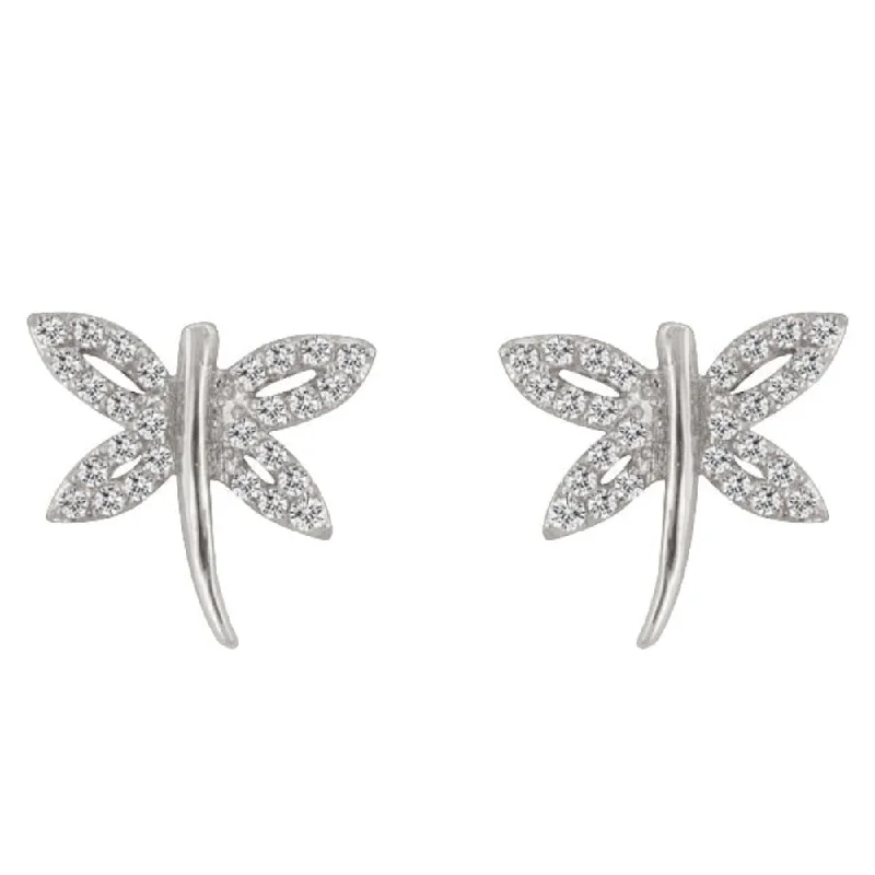 Cubic Zirconia Dragonfly Earrings - 12 Mm L X 14 Mm W X 3 Mm H