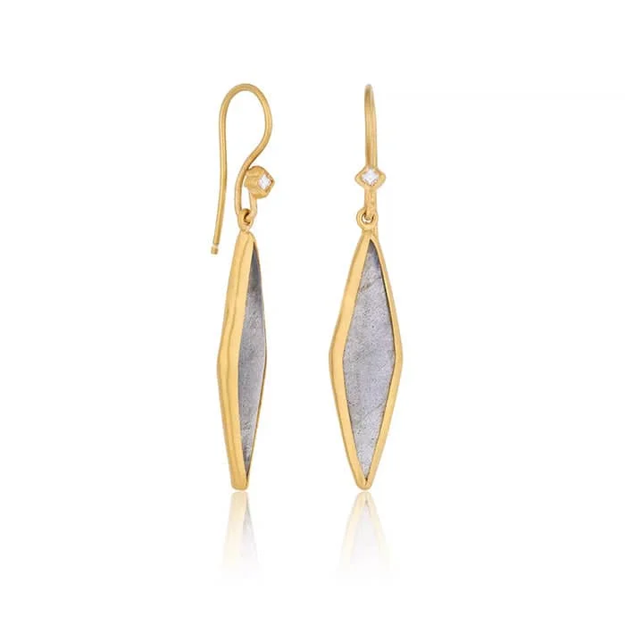 Lika Behar Kara Labradorite and Diamond Drop Earrings in 24K and 22K Yellow Gold