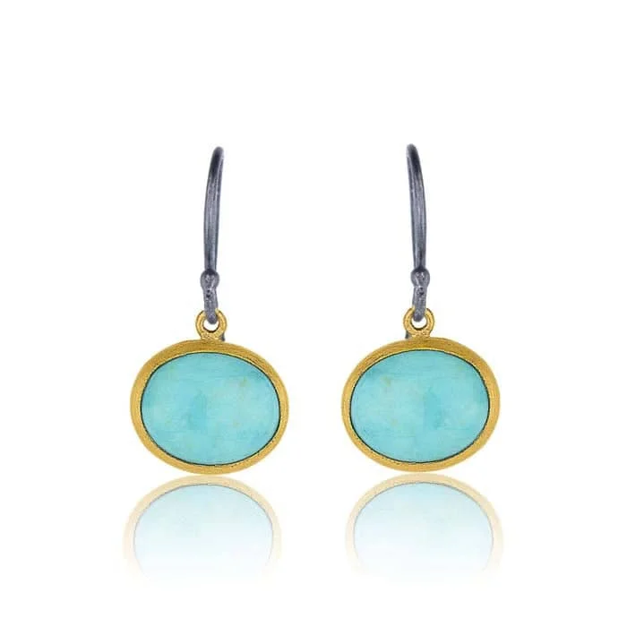 Like Behar "Pompei" Kingman Turquoise Drop Earrings in 24K Yellow Gold and Oxidized Sterling Silver