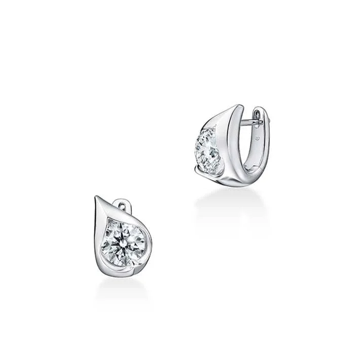 Hearts On Fire 1.0CTW LU Droplet Huggie Earrings in 18K White Gold