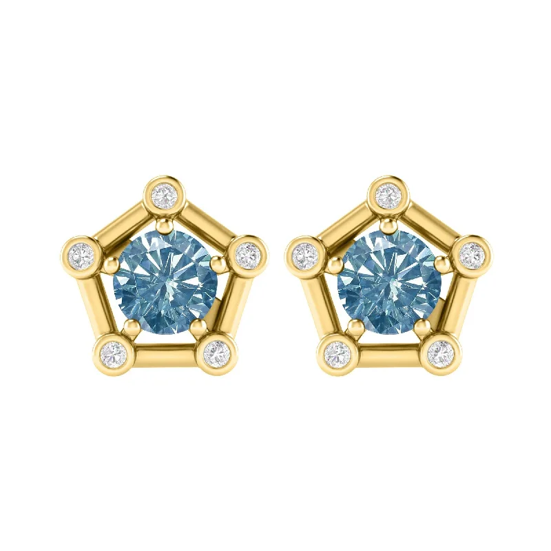 Gold Over Sterling Silver with Blue Moissanite and White Topaz Earring