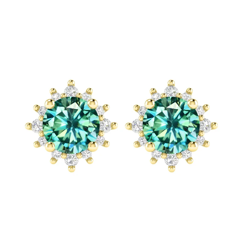 Gold Over Sterling Silver with Green Moissanite & White Topaz Earring