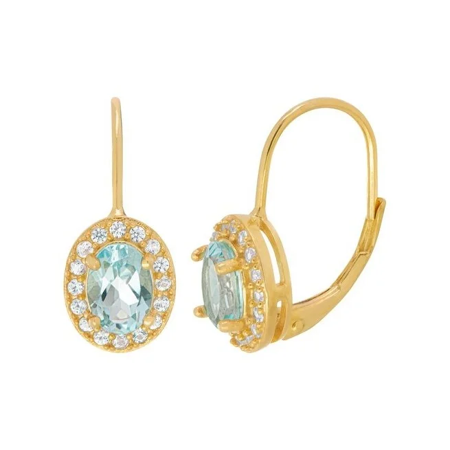 Gold Plated Sterling Silver Blue Topaz & Lab White Sapphire Leverback Earrings