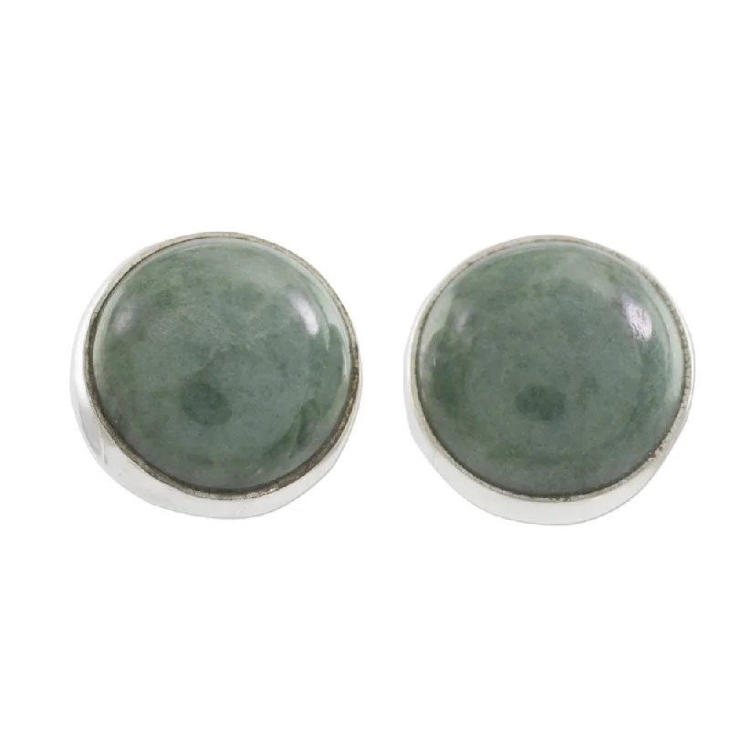 Handmade Sterling Silver 'Harmonious Peace' Jade Earrings (Guatemala) - Green