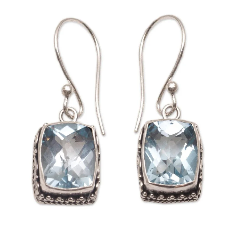 Handmade Sterling Silver Temple Gleam Blue Topaz Earrings (Indonesia) - 1.2L*0.4W