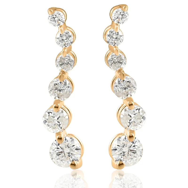 Ladies 1/2ct Diamond Journey Earrings Yellow Gold