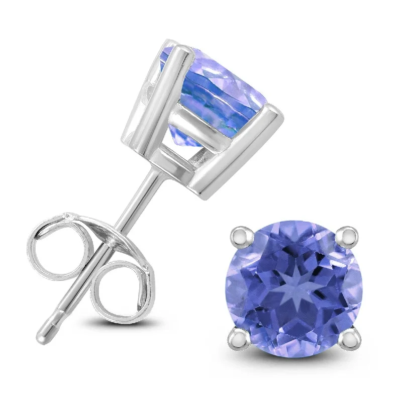 Marquee 14K White Gold 4MM Round Tanzanite Earrings