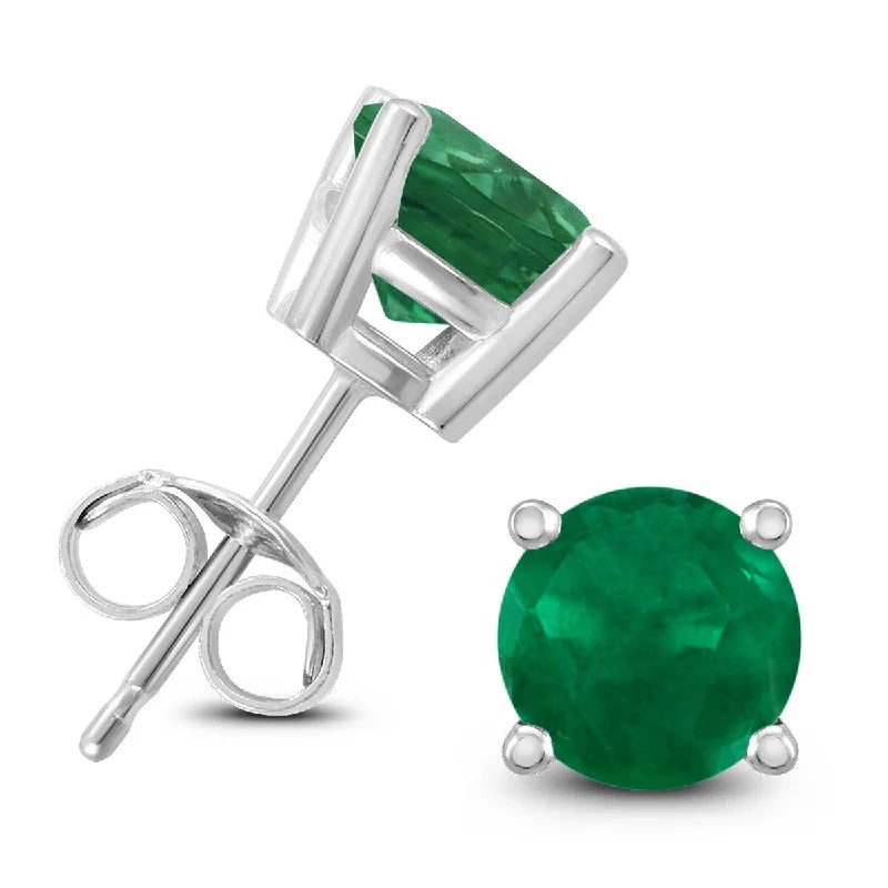 Marquee 14K White Gold 5MM Round Emerald Earrings