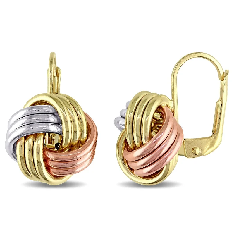 Miadora 10k Tri-color Yellow, White and Rose Gold Italian Love Knot Leverback Earrings