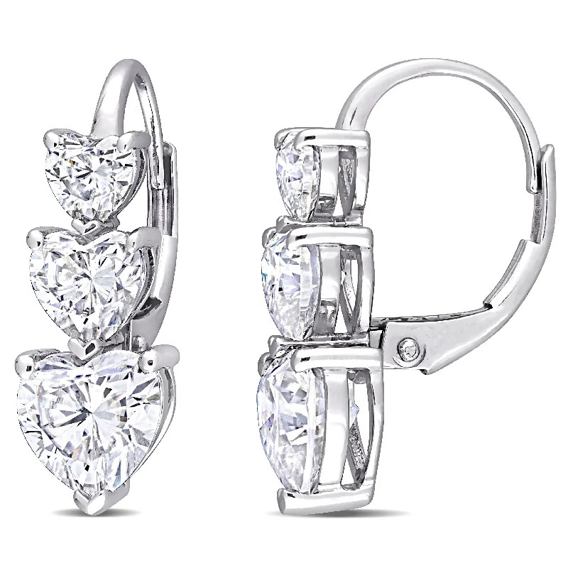 Miadora 10k White Gold 3 1/2ct DEW Moissanite 3-Tier Graduated Heart Leverback Earrings