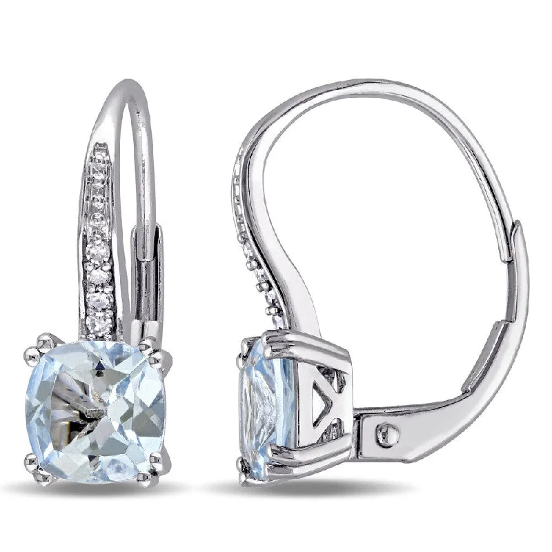 Miadora 10k White Gold Aquamarine and Diamond Accent Leverback Earrings - Blue