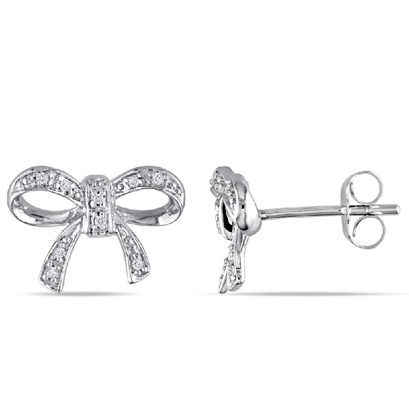 Miadora 10k White Gold Diamond Accent Bow Earrings