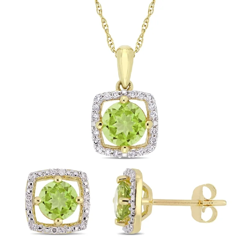 Miadora 10k Yellow Gold Peridot and 1/6ct TDW Diamond Floating Halo Jewelry Set