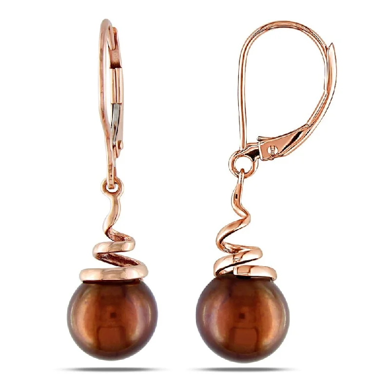 Miadora 14k Pink Gold Brown Cultured Freshwater Pearl Earrings (8-8.5 mm)