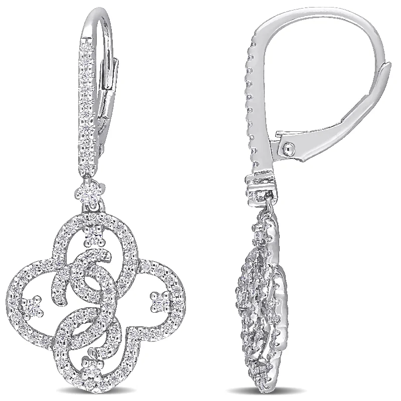 Miadora 1ct DEW Moissanite Filigree Floral Dangle Leverback Earrings in Sterling Silver