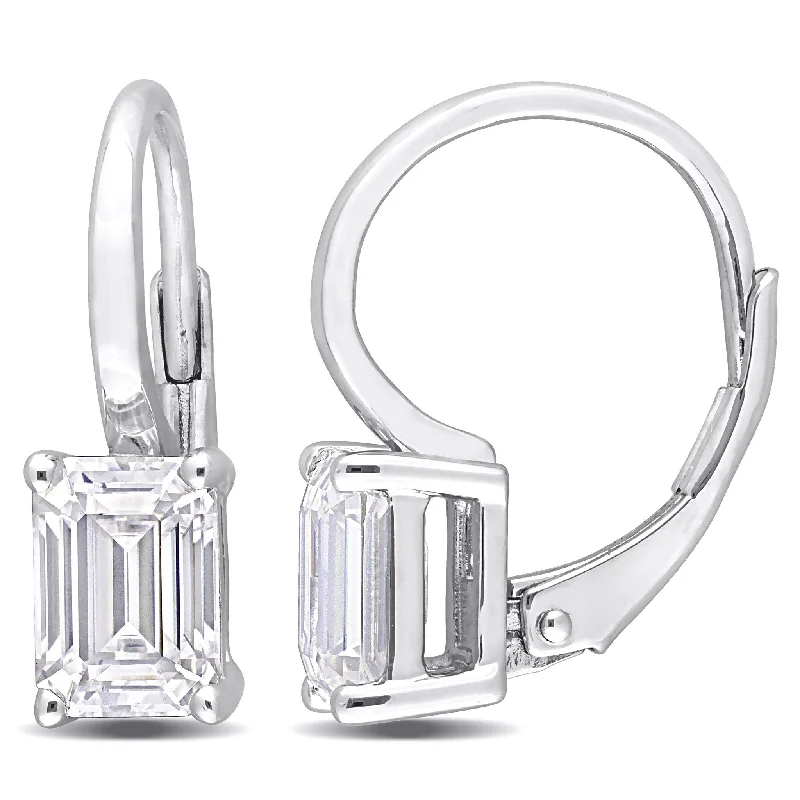 Miadora 2ct DEW Octagon Created Moissanite Leverback Earrings Sterling Silver