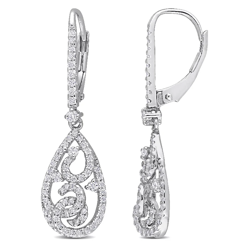 Miadora 4/5ct DEW Moissanite Filigree Teardrop Dangle Leverback Earrings in Sterling Silver