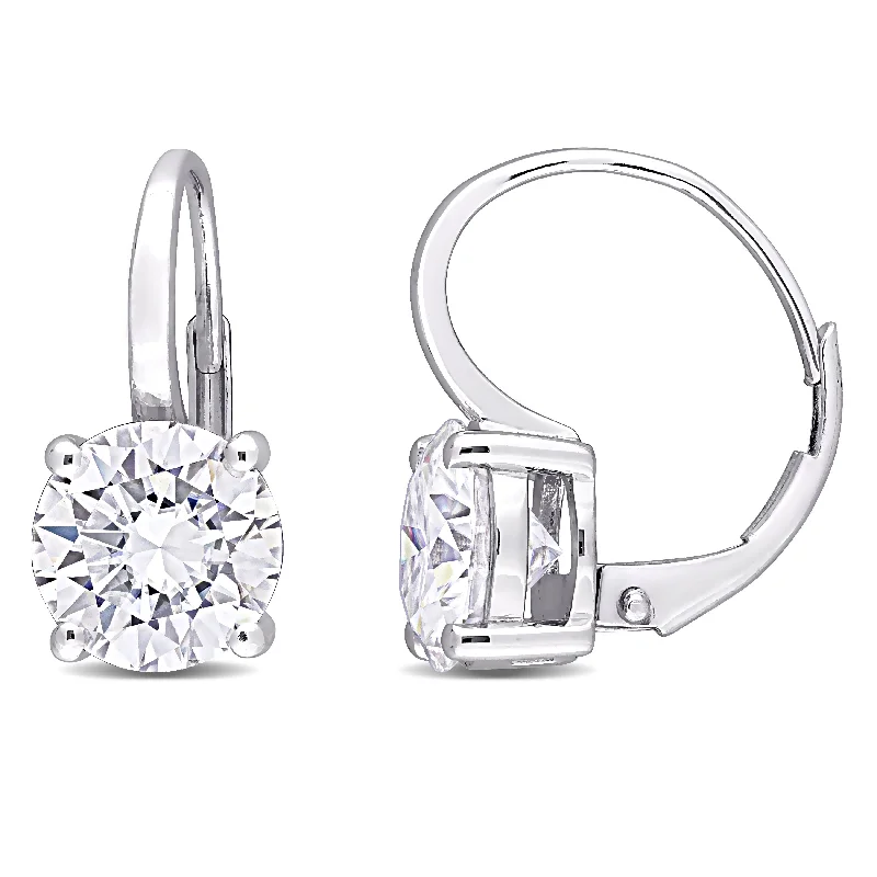 Miadora 4ct DEW Moissanite Solitaire Leverback Earrings in 14k White Gold - 15 mm x 8.1 mm x 13.6 mm