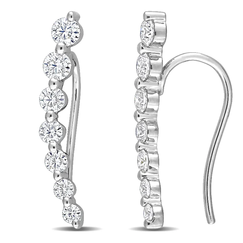 Miadora 7/8ct DEW Created Moissanite Graduated Hook Earrings in 10k White Gold - 4.4 mm x 4.4 mm x 10.7 mm