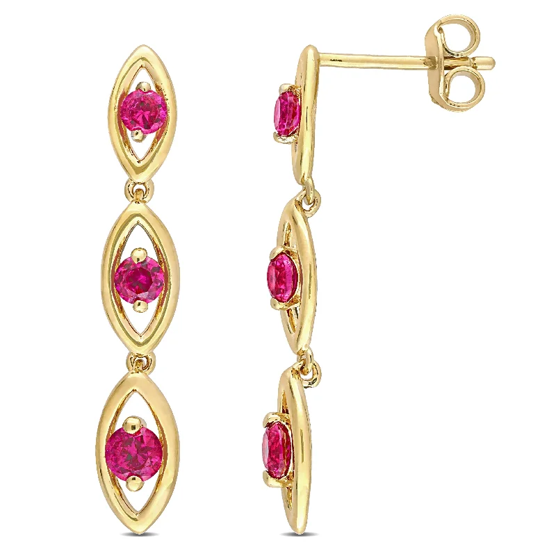 Miadora Created Ruby Infinity Graduated Drop Earrings in Yellow Gold Plated Sterling Silver