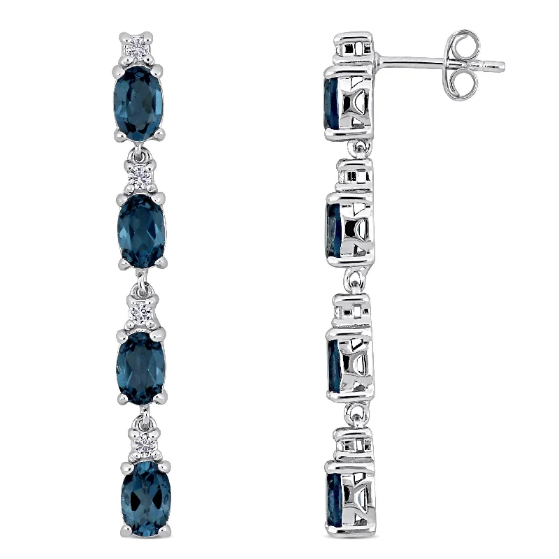 Miadora Sterling Silver 4 1/4ct TGW London Blue Topaz & White Topaz Drop Earrings