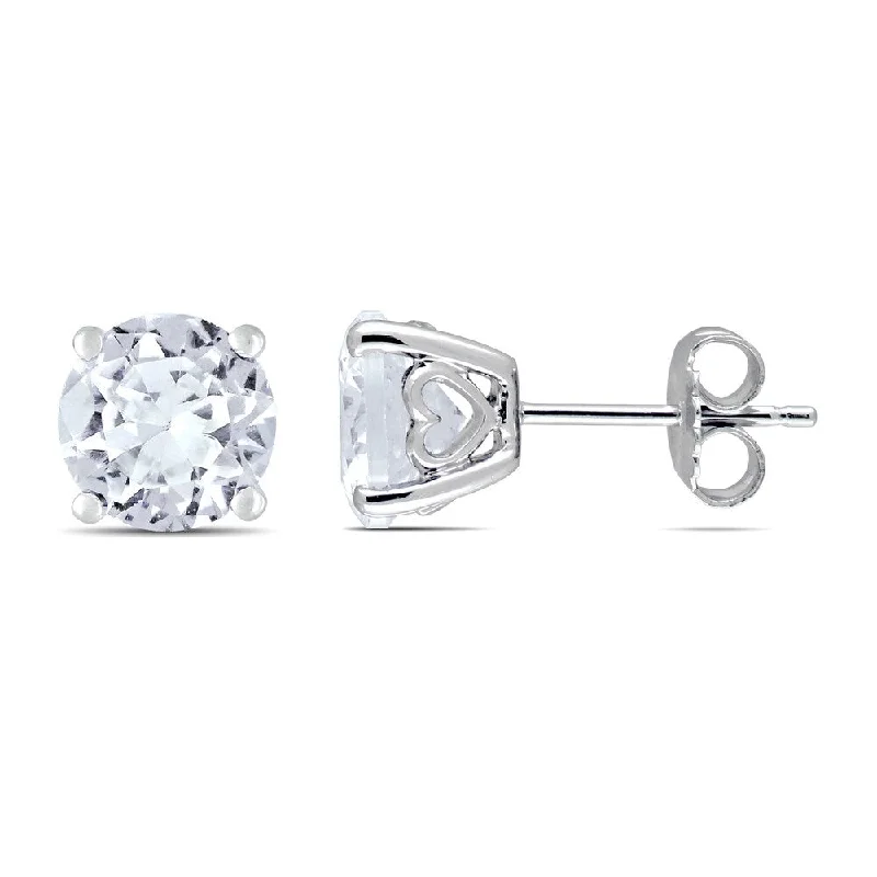 Miadora Sterling Silver Created White Sapphire Solitaire Earrings