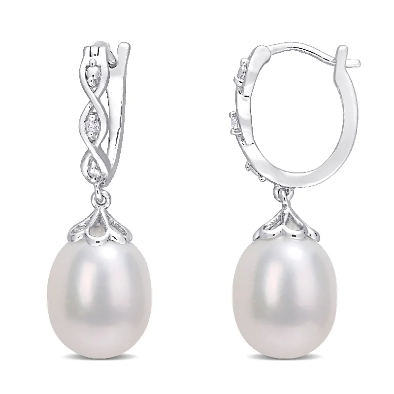 Miadora Sterling Silver Cultured Freshwater Pearl & Diamond Accent Infinity Drop Earrings (8-8.5mm)