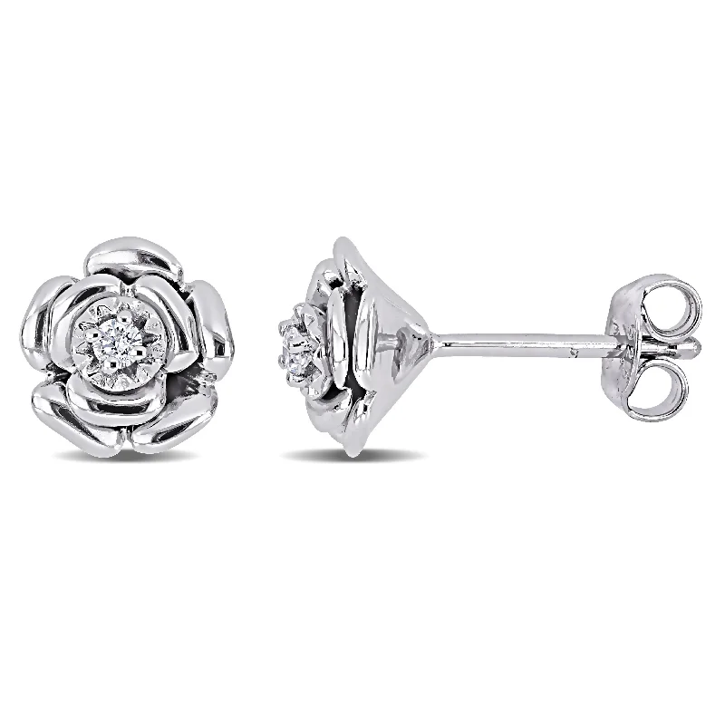 Miadora Sterling Silver Diamond Flower Earrings - 8.9 mm x 8.6 mm x 6.3 mm - 8.9 mm x 8.6 mm x 6.3 mm