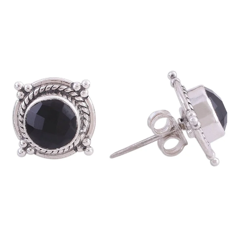 NOVICA Bubbly Gleam, Onyx button earrings - 0.3