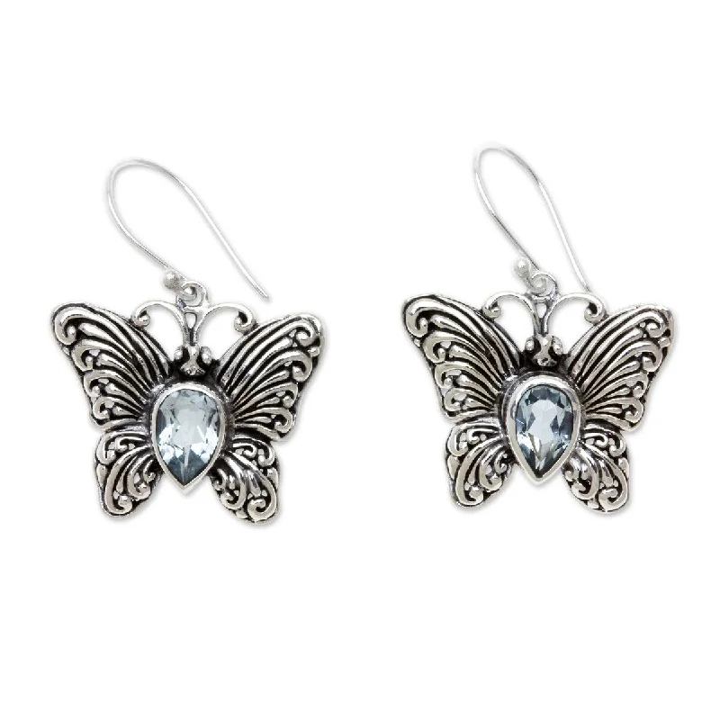 NOVICA Enchanted Butterfly, Blue topaz dangle earrings - 1.4*0.9