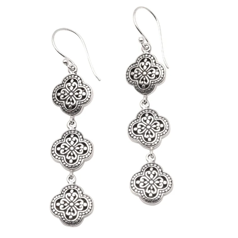 NOVICA Four-Petaled Flowers, Sterling silver dangle earrings - 2.5*0.5