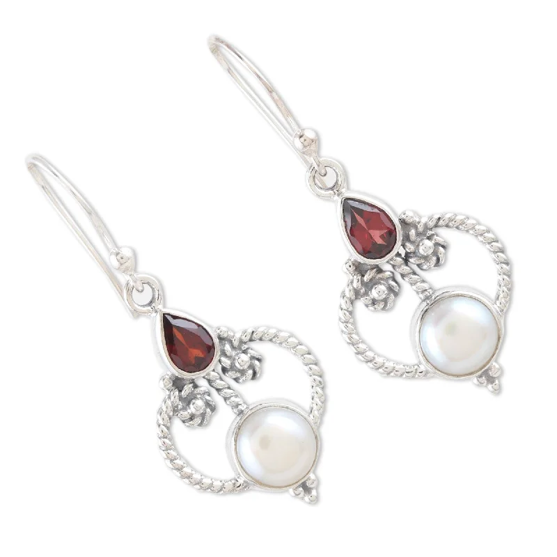 Novica Handmade Crimson Mansion Cultured Pearl Garnet Dangle Earrings