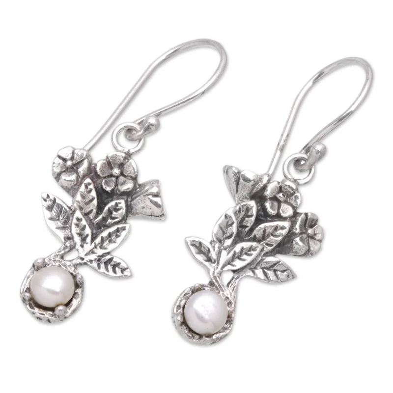 Novica Handmade Leaf Clarity Cultured Pearl Dangle Earrings