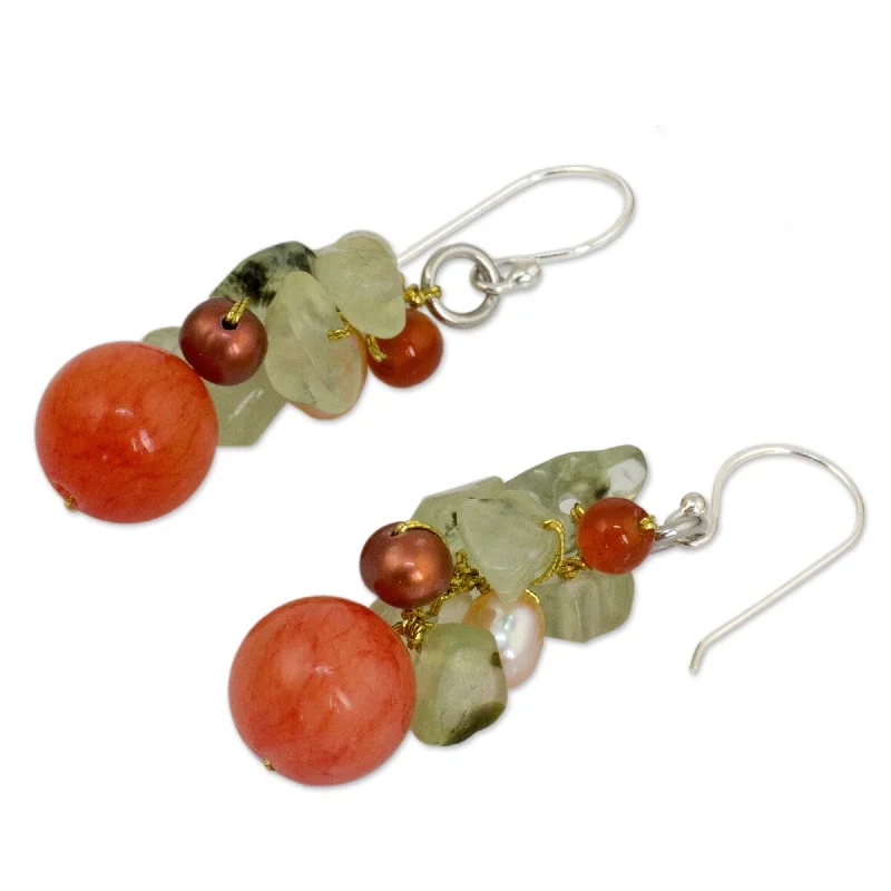 NOVICA Handmade Silver 'Peach' Pearl Multi-gemstone Earrings (4-4.5 mm) (Thailand)