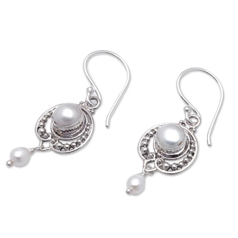 Novica Handmade Virtuous Ocean Cultured Pearl Dangle Earrings