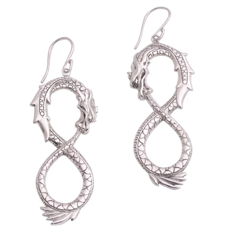 NOVICA Infinite Dragon, Sterling silver dangle earrings