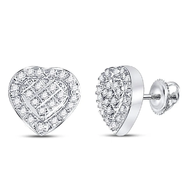 Sterling Silver 1/20 Carat Round Diamond Heart Earrings for Women