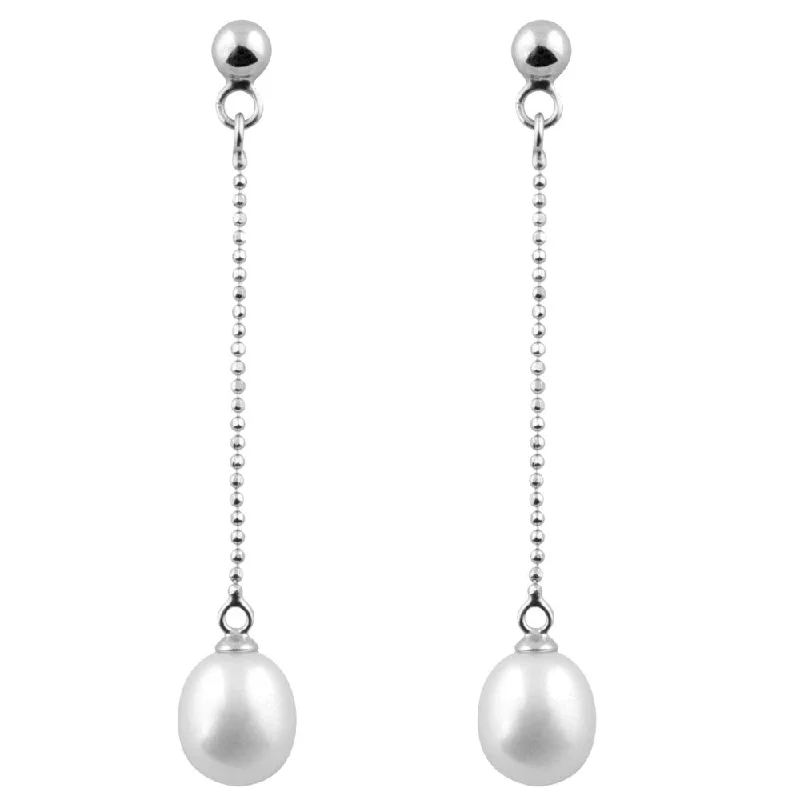 Sterling Silver Dangling Ball Freshwater Pearl Earrings (7-8mm)