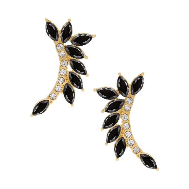 Victoria Townsend Gold Plated Black Marquise & Clear Round Crystal Climber Earrings