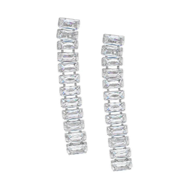 Victoria Townsend Silver Plated Cubic Zirconia Linear Drop Earrings - Clear