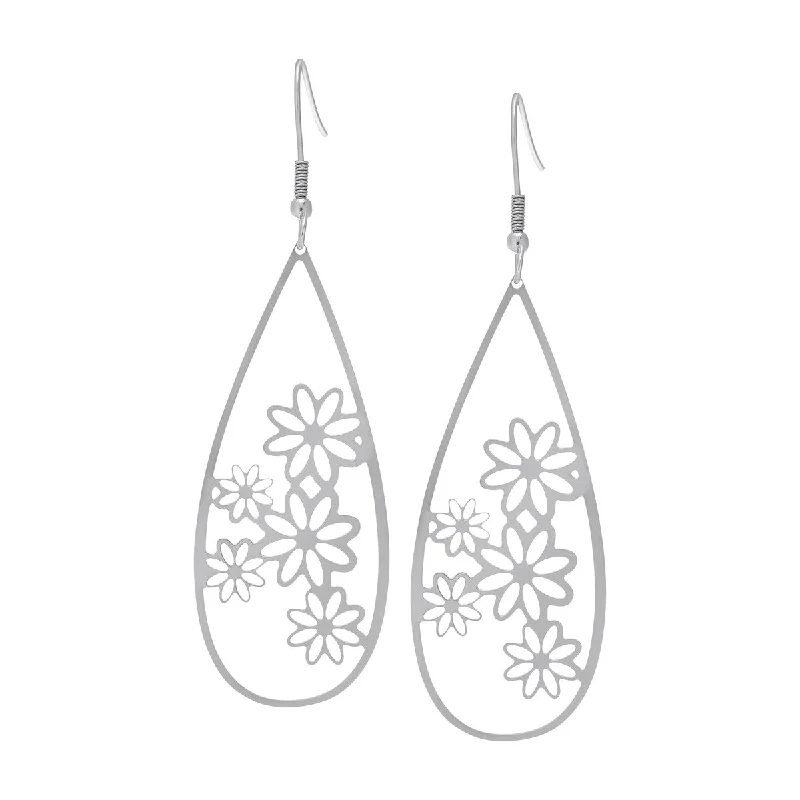 Victoria Townsend Silver-plated Stainless Steel Oval Floral Earrings